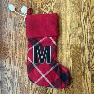 Red Plaid Christmas Stocking with Letter M